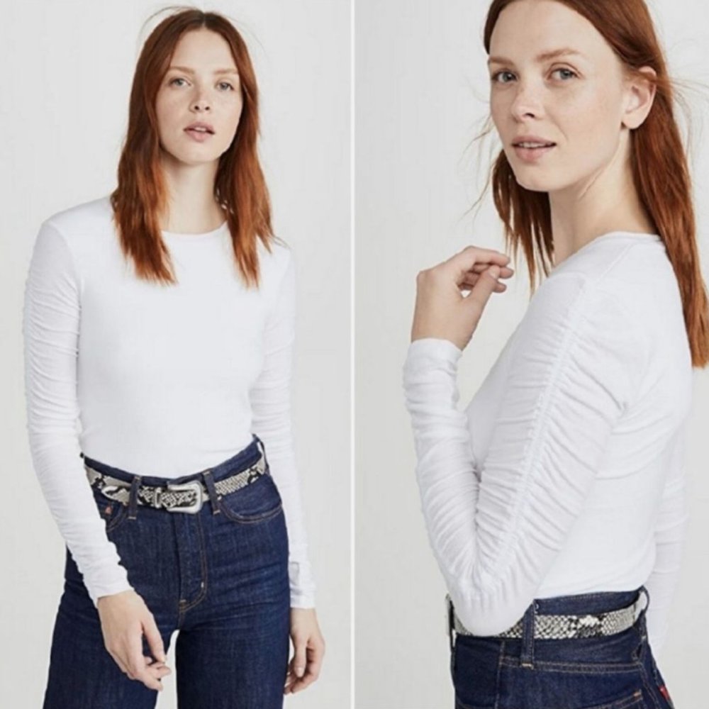 Veronica Beard Jeans Clement Ruched Long Sleeve Top - Picture 1 of 5